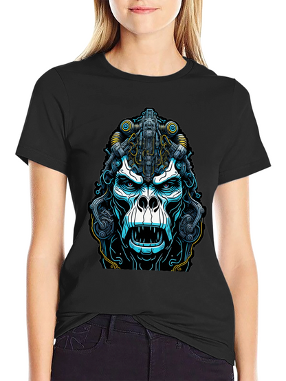 Cyber Gorilla Graphic Tee - Black Cotton T-Shirt