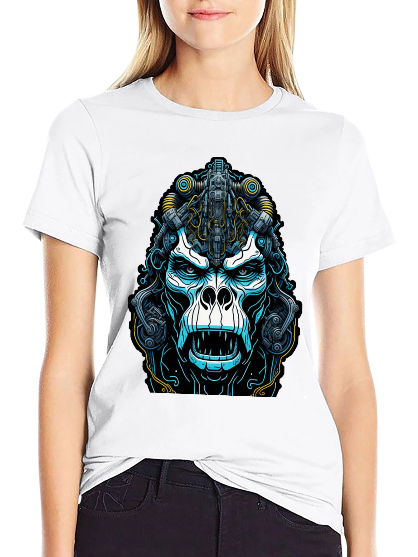 Cyber Gorilla Graphic Tee - Black Cotton T-Shirt