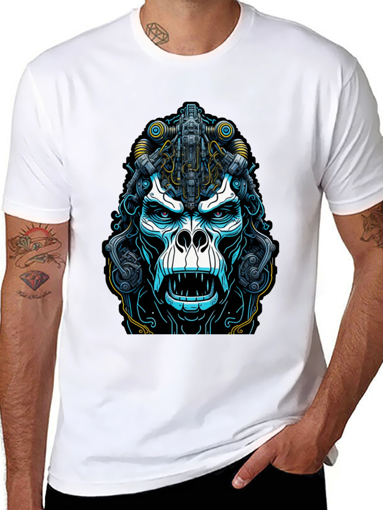 Cyber Gorilla Graphic Tee - Black Cotton T-Shirt
