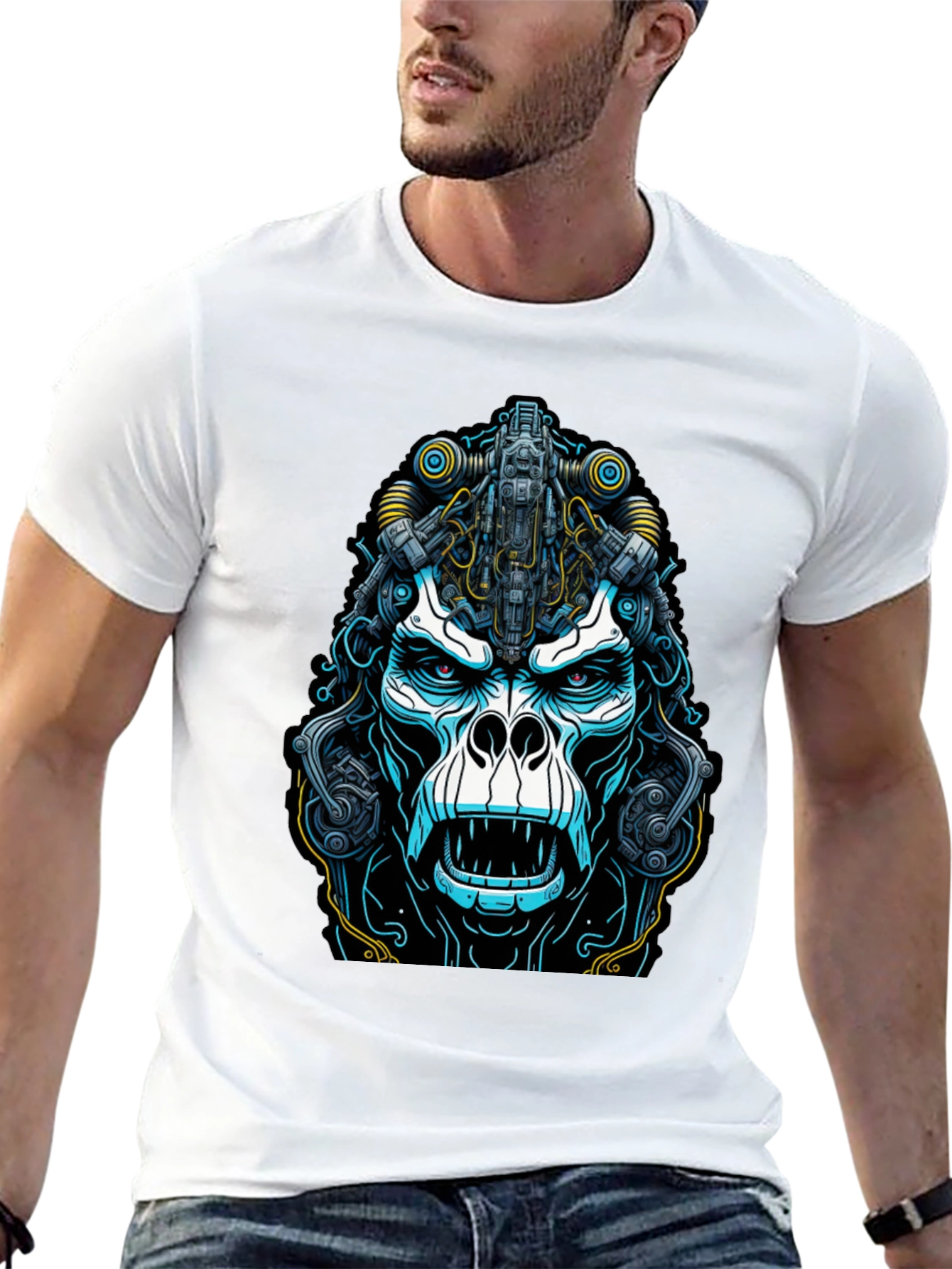 Cyber Gorilla Graphic Tee - Black Cotton T-Shirt