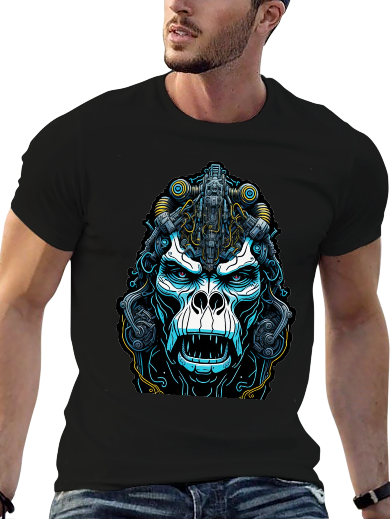 Cyber Gorilla Graphic Tee - Black Cotton T-Shirt
