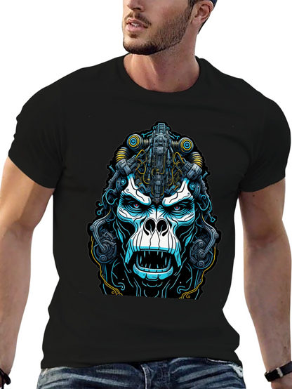 Cyber Gorilla Graphic Tee - Black Cotton T-Shirt