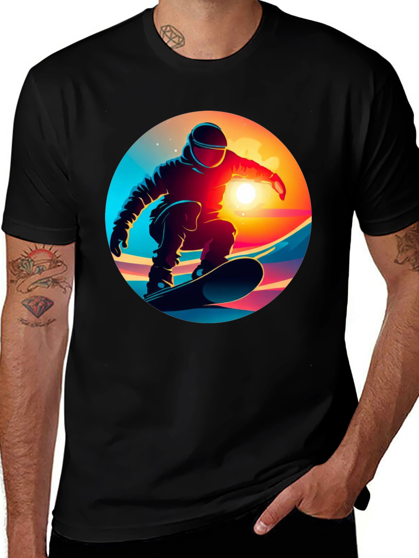 Cool Snowboarder Graphic Tee - Black Cotton Blend