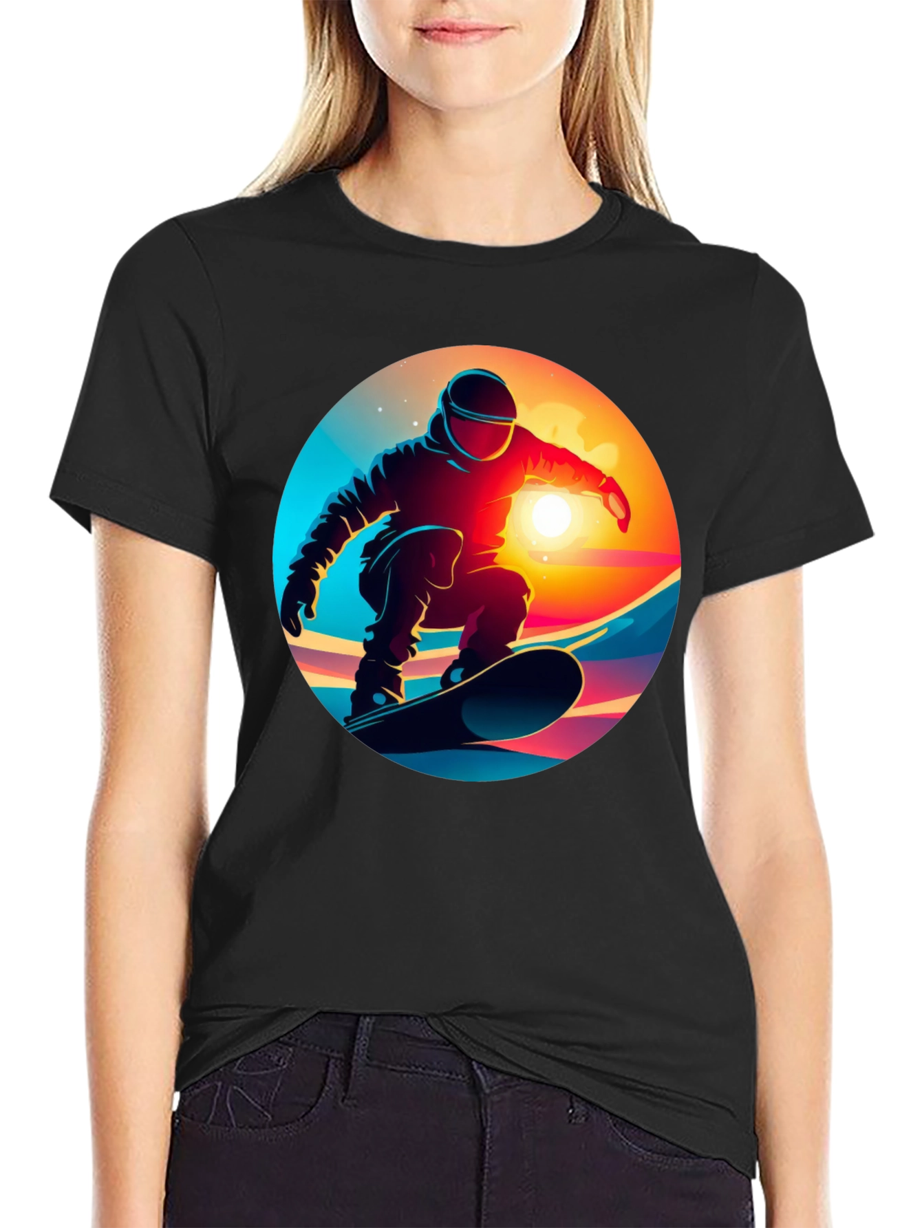 Cool Snowboarder Graphic Tee - Black Cotton Blend