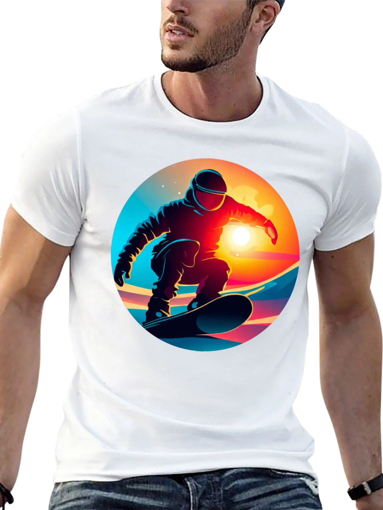 Cool Snowboarder Graphic Tee - Black Cotton Blend