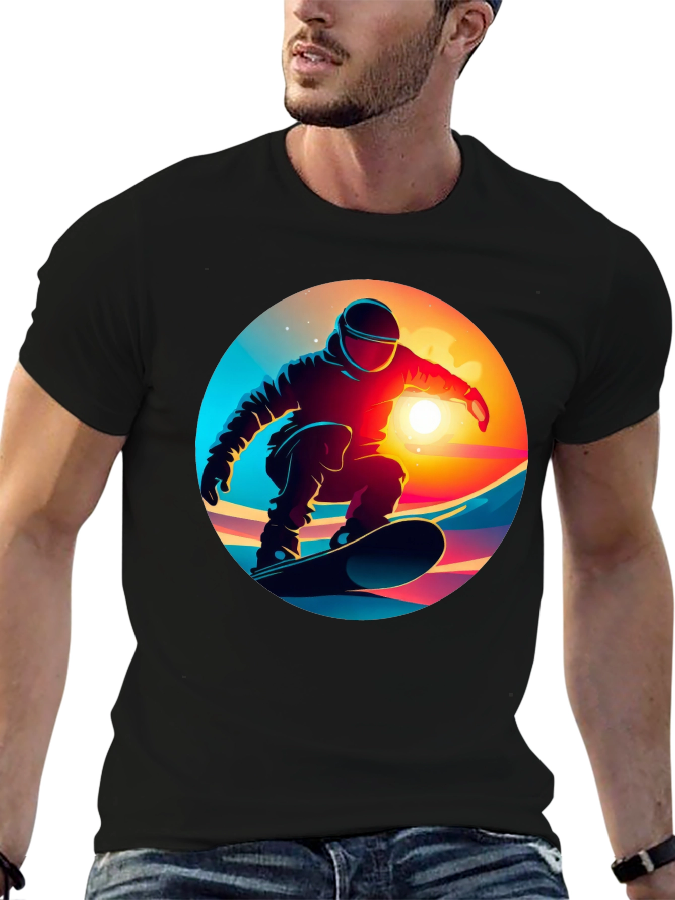 Cool Snowboarder Graphic Tee - Black Cotton Blend