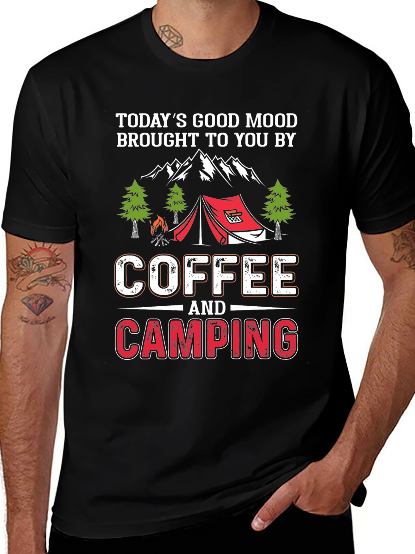 Coffee & Camping T-Shirt - Mens Black Graphic Tee