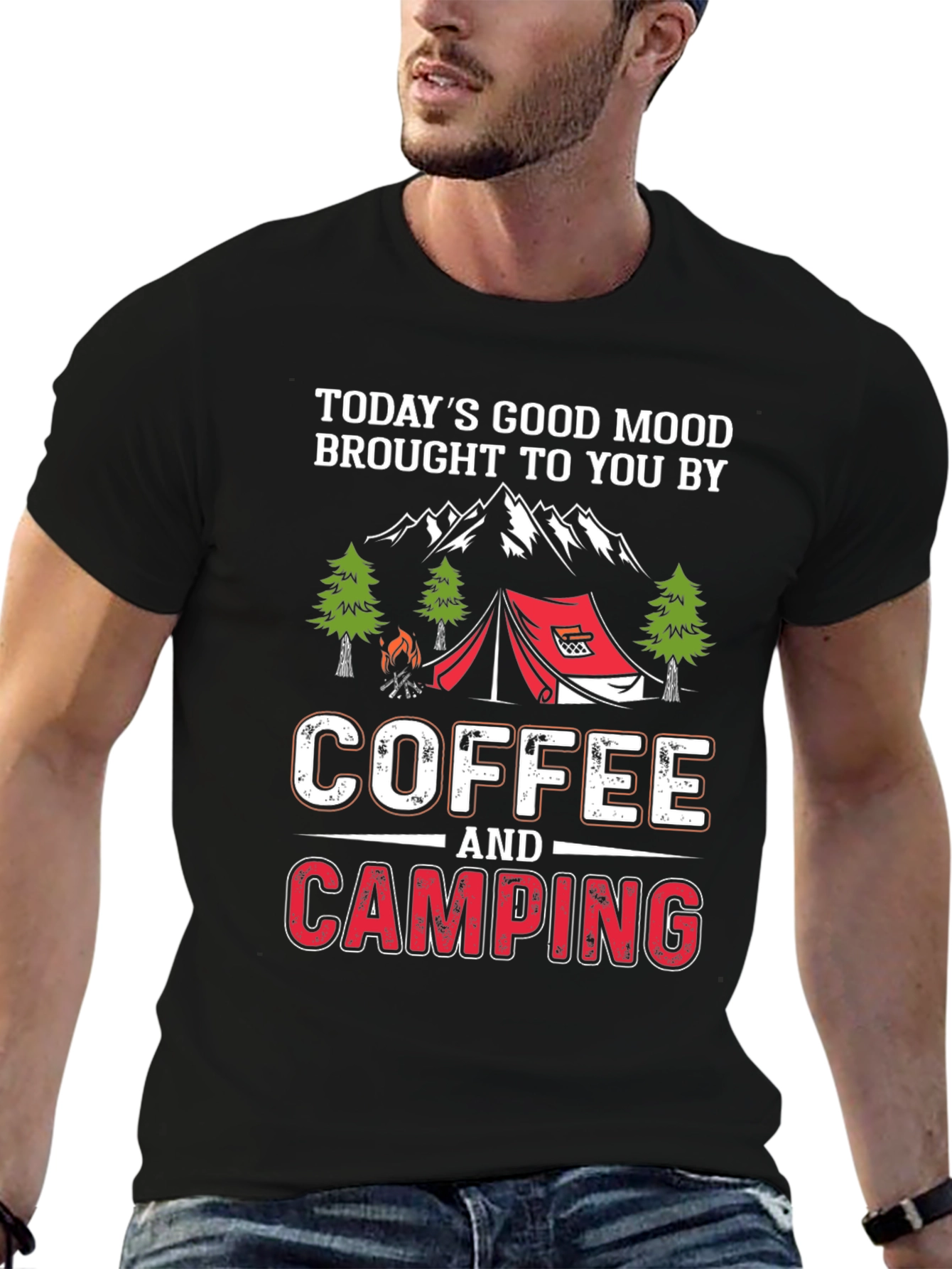 Coffee & Camping T-Shirt - Mens Black Graphic Tee