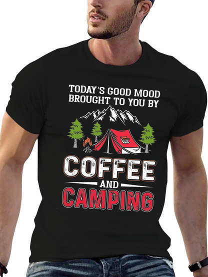 Coffee & Camping T-Shirt - Mens Black Graphic Tee