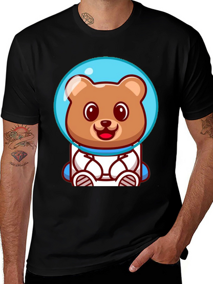 Astronaut Bear Graphic Tee - Soft Cotton Black T-Shirt