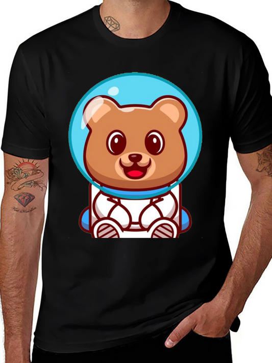 Astronaut Bear Graphic Tee - Soft Cotton Black T-Shirt