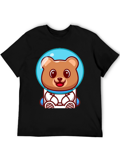 Astronaut Bear Graphic Tee - Soft Cotton Black T-Shirt