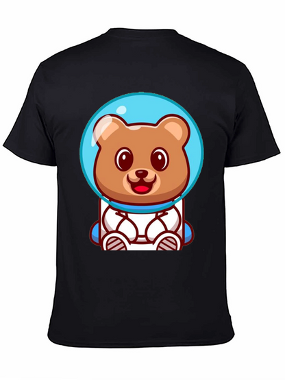 Astronaut Bear Graphic Tee - Soft Cotton Black T-Shirt