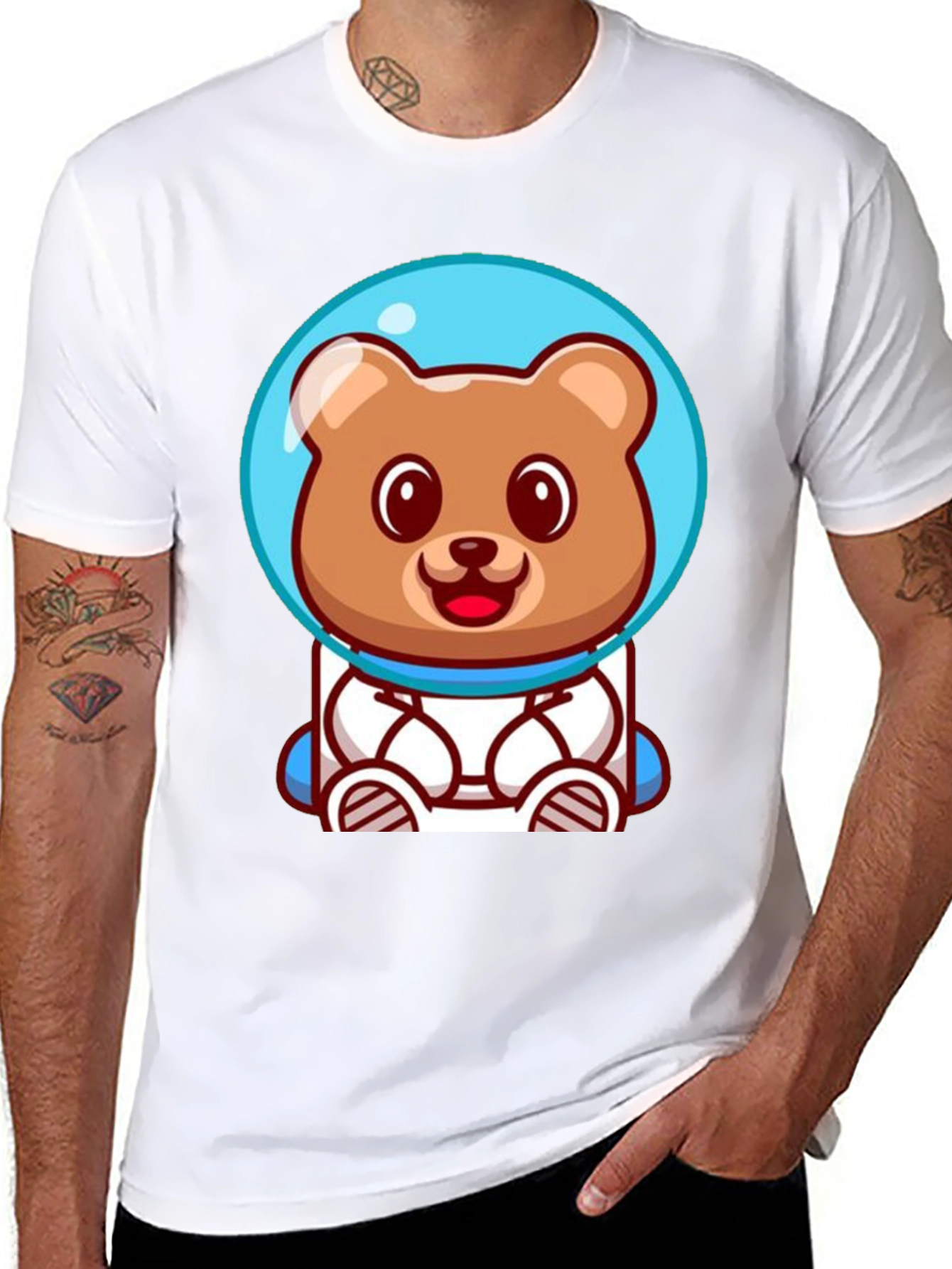 Astronaut Bear Graphic Tee - Soft Cotton Black T-Shirt
