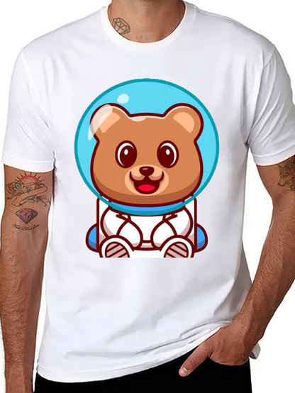 Astronaut Bear Graphic Tee - Soft Cotton Black T-Shirt