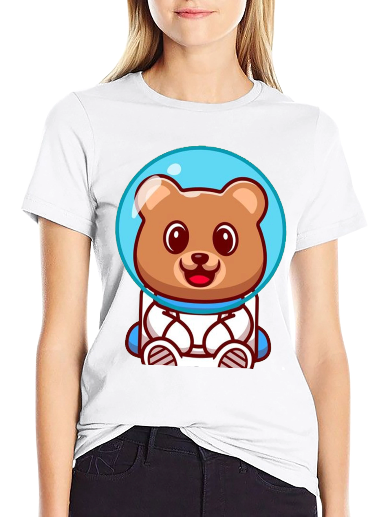 Astronaut Bear Graphic Tee - Soft Cotton Black T-Shirt