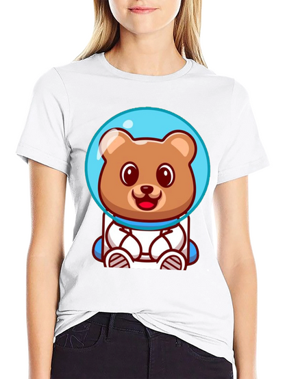 Astronaut Bear Graphic Tee - Soft Cotton Black T-Shirt