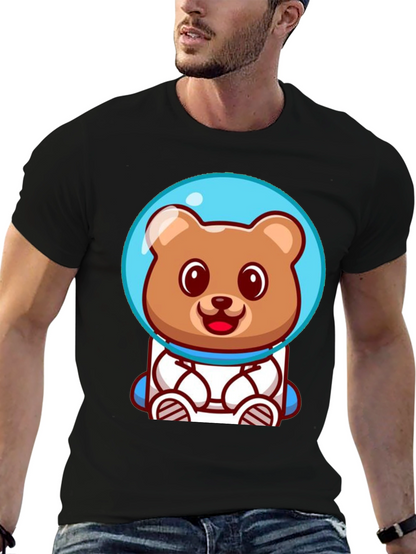 Astronaut Bear Graphic Tee - Soft Cotton Black T-Shirt