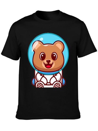Astronaut Bear Graphic Tee - Soft Cotton Black T-Shirt