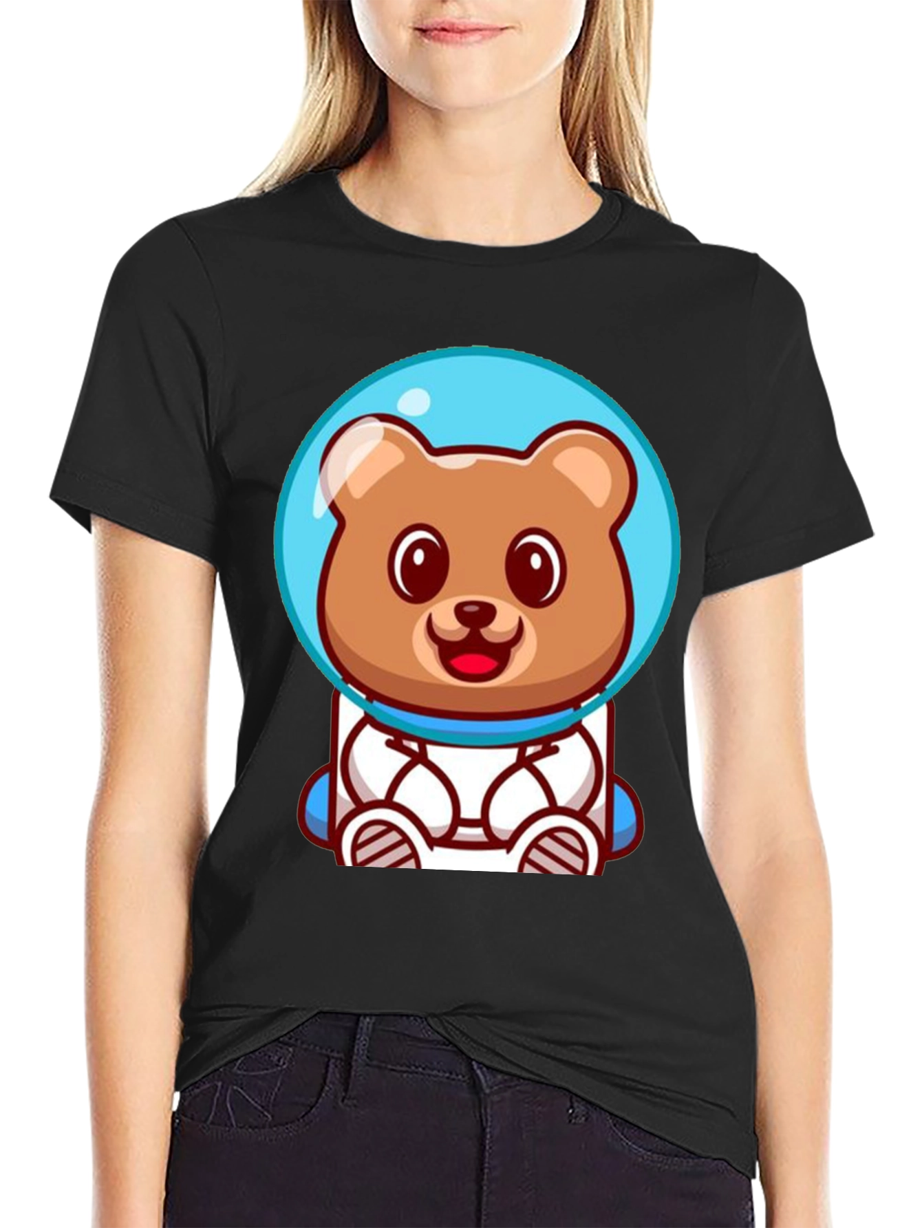 Astronaut Bear Graphic Tee - Soft Cotton Black T-Shirt