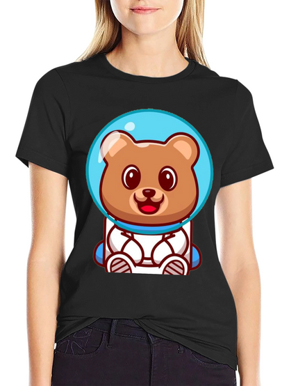 Astronaut Bear Graphic Tee - Soft Cotton Black T-Shirt