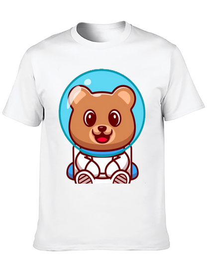 Astronaut Bear Graphic Tee - Soft Cotton Black T-Shirt