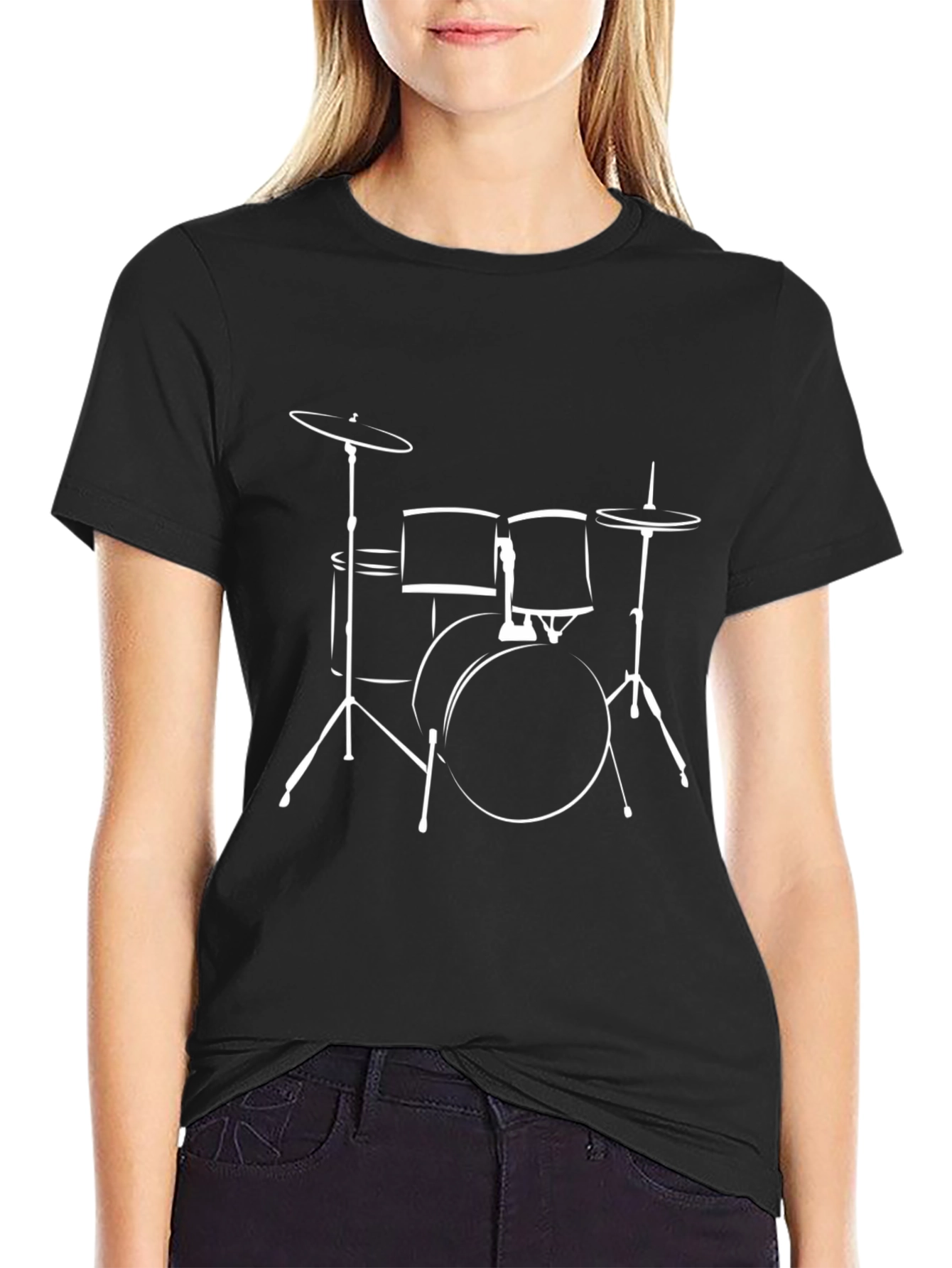 Drum Kit Graphic Tee - Black Cotton T-Shirt