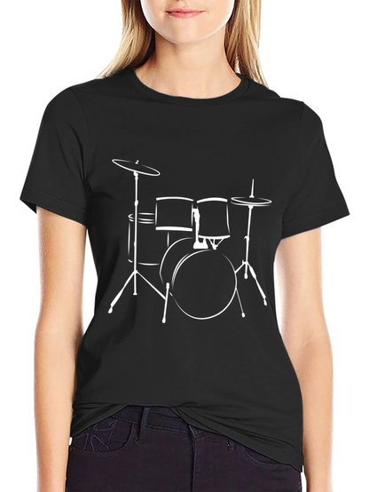 Drum Kit Graphic Tee - Black Cotton T-Shirt
