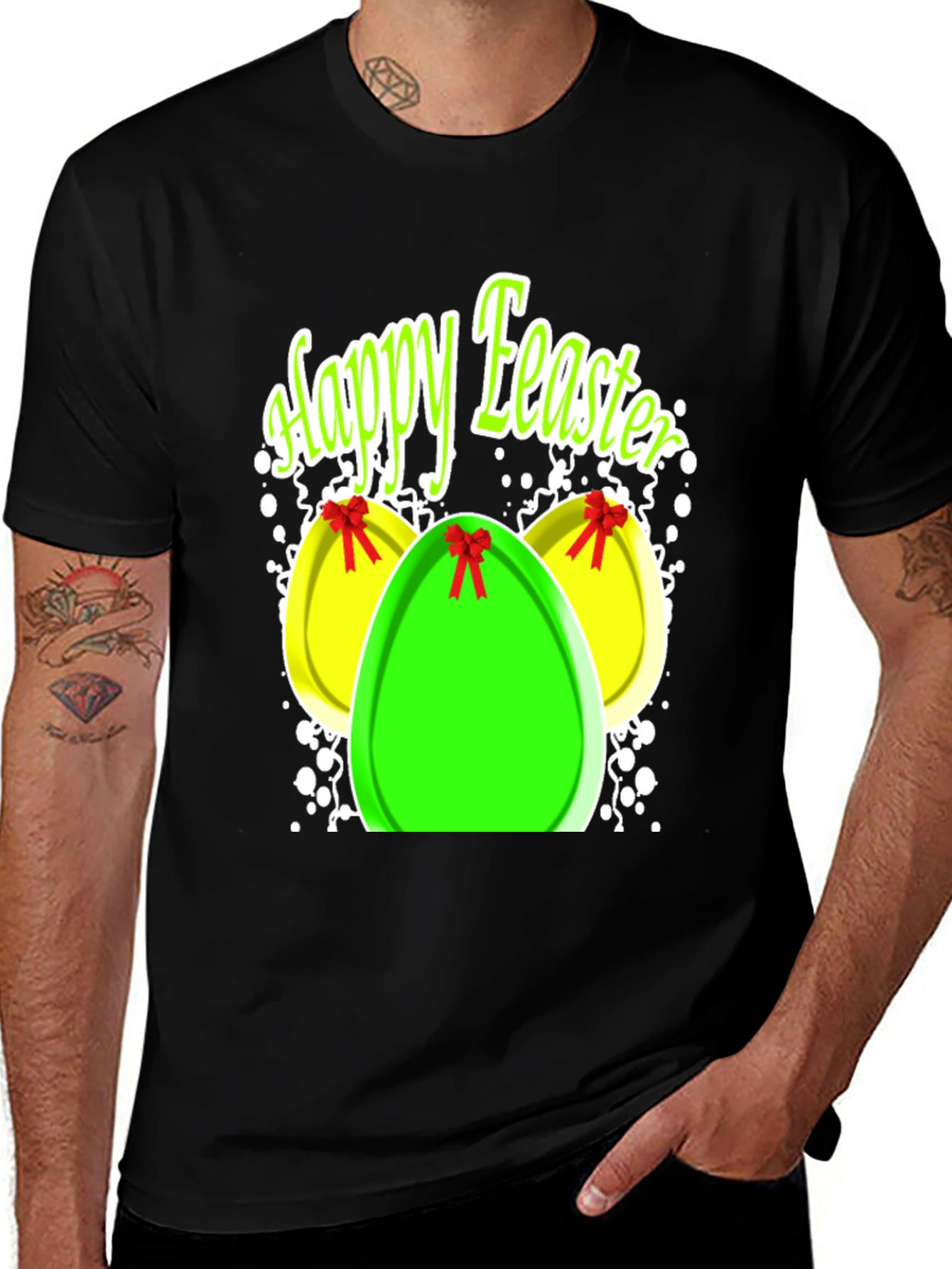 Happy Easter Egg Graphic Black T-Shirt