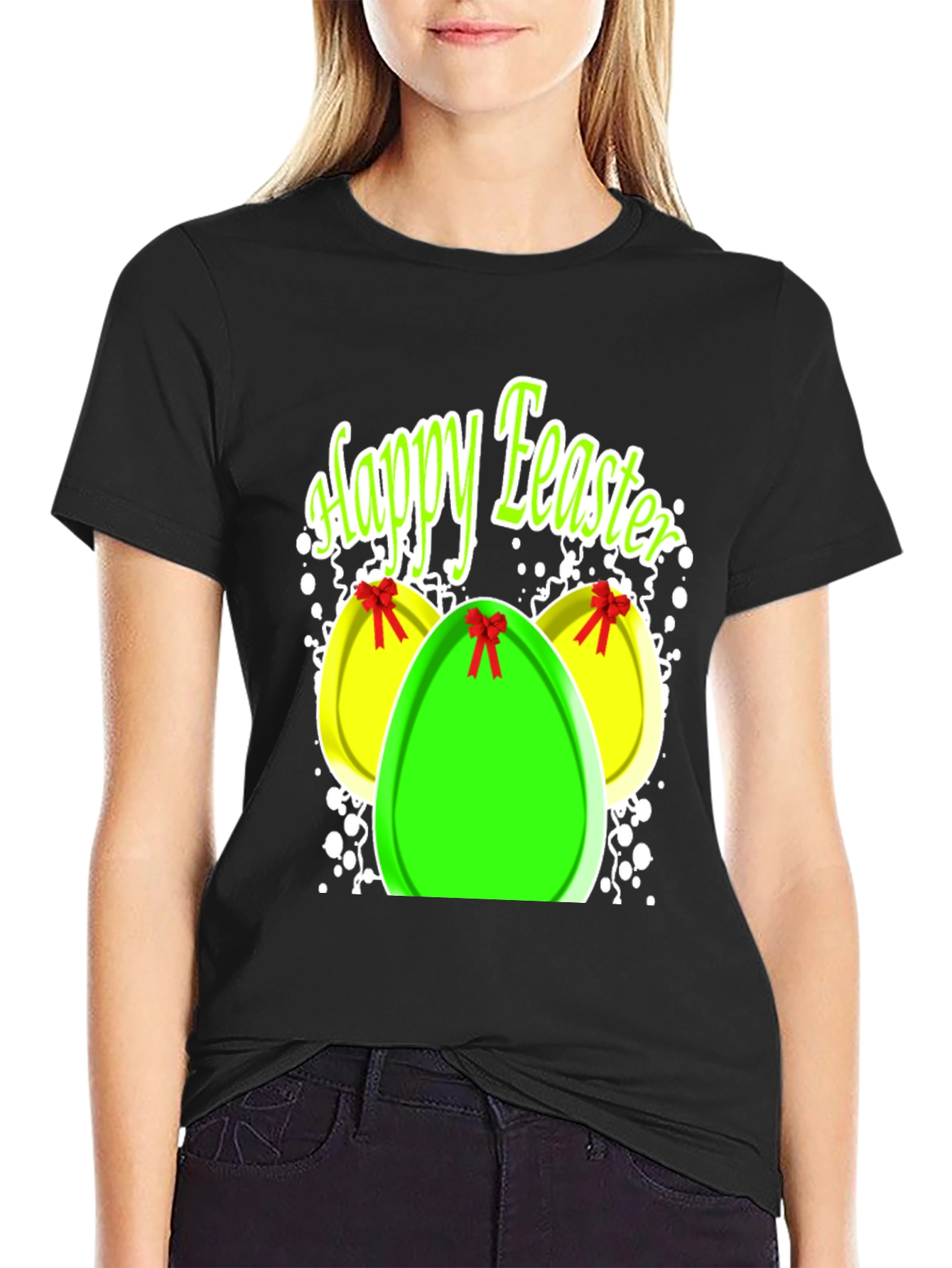 Happy Easter Egg Graphic Black T-Shirt