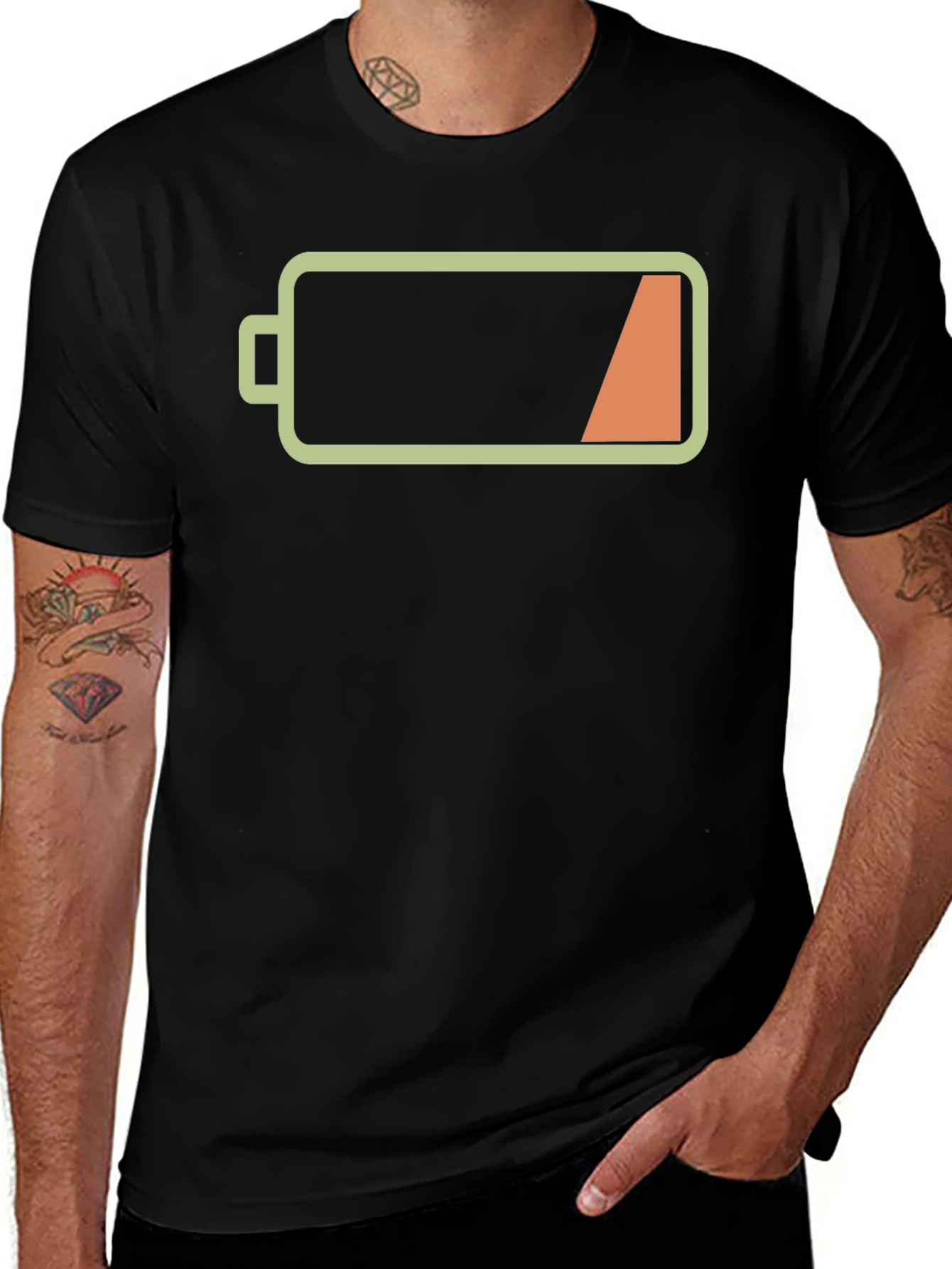 Low Battery Graphic Mens Black T-Shirt