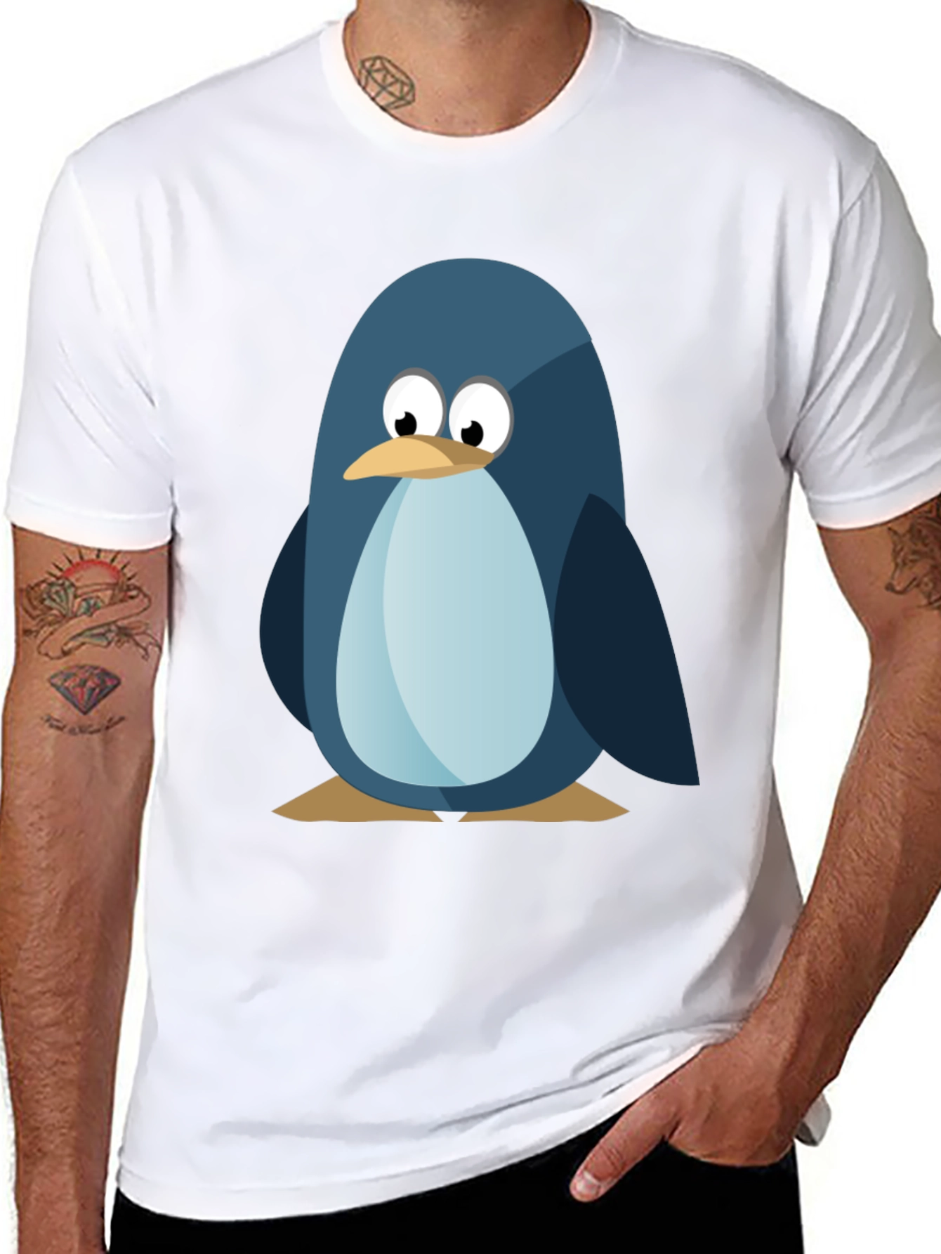 Cute Penguin Graphic Tee - Mens Black T-Shirt