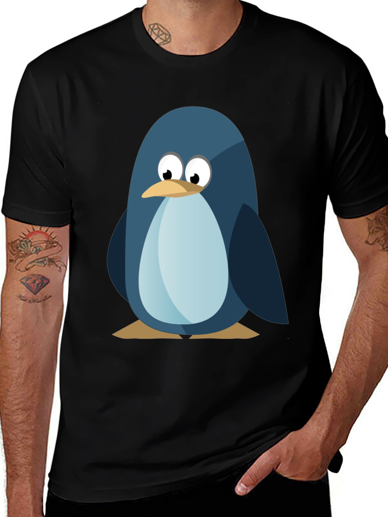 Cute Penguin Graphic Tee - Mens Black T-Shirt