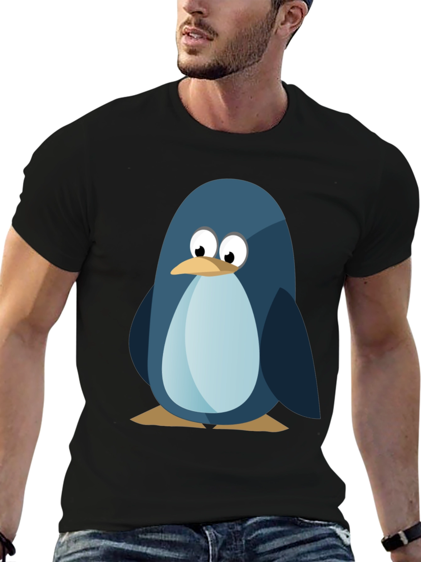 Cute Penguin Graphic Tee - Mens Black T-Shirt