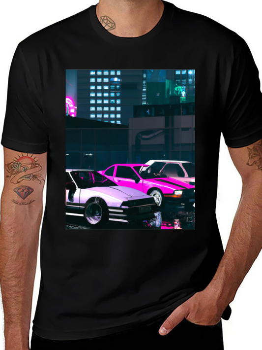 Neon City Cars Graphic Tee - Urban Style