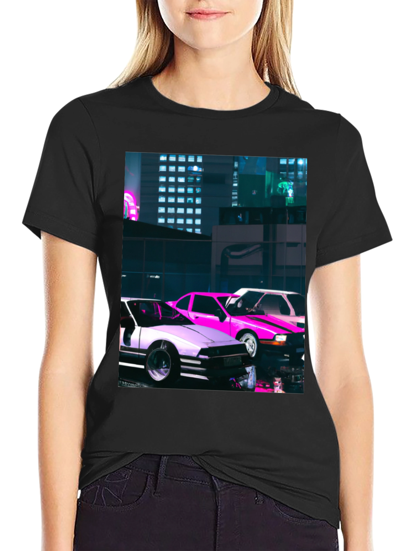 Neon City Cars Graphic Tee - Urban Style