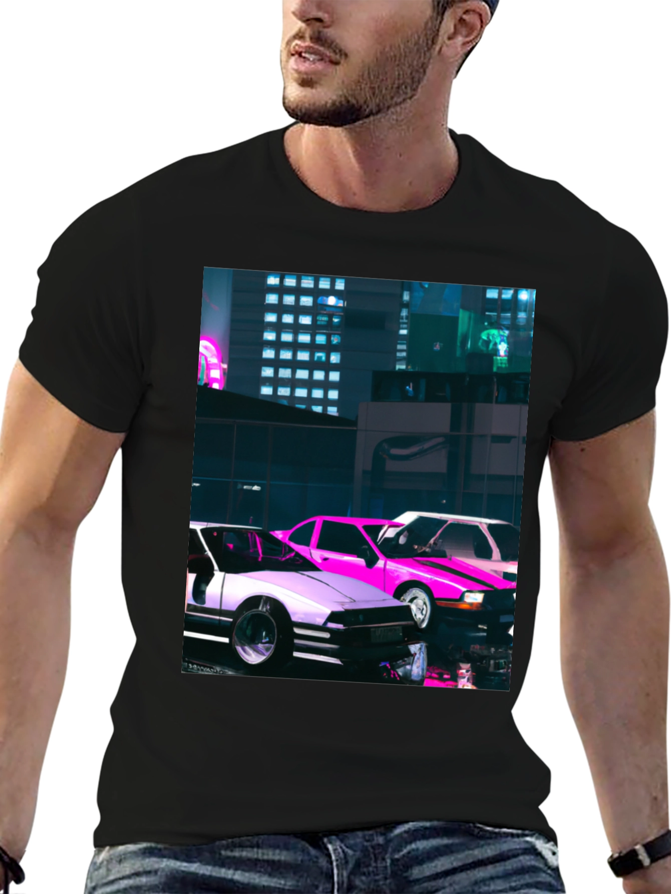 Neon City Cars Graphic Tee - Urban Style