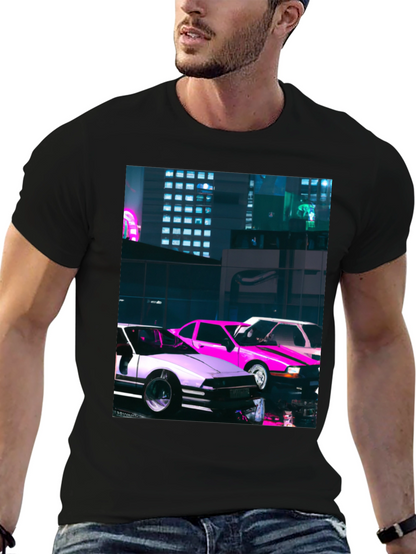 Neon City Cars Graphic Tee - Urban Style