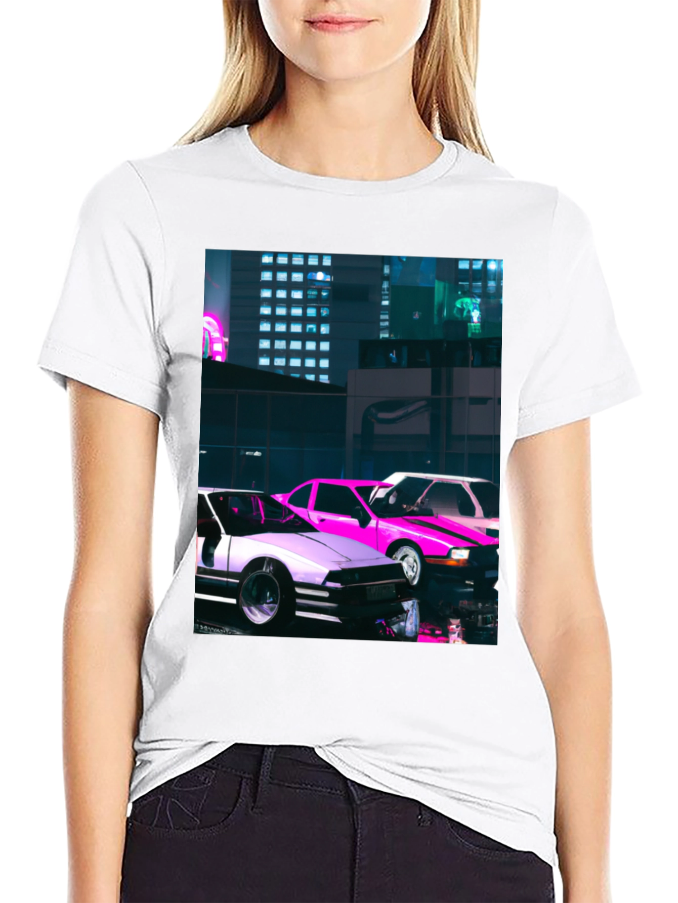 Neon City Cars Graphic Tee - Urban Style