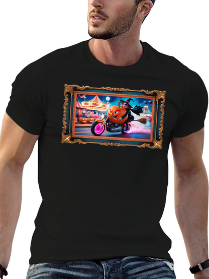 Halloween Witch Pumpkin Motorcycle T-Shirt
