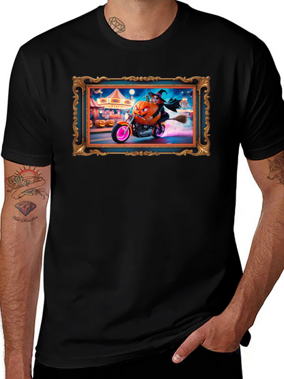 Halloween Witch Pumpkin Motorcycle T-Shirt