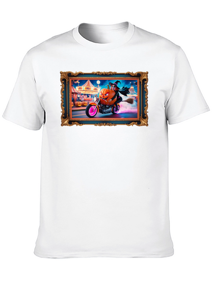 Halloween Witch Pumpkin Motorcycle T-Shirt