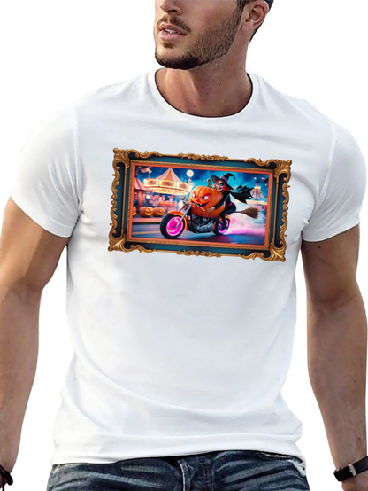 Halloween Witch Pumpkin Motorcycle T-Shirt