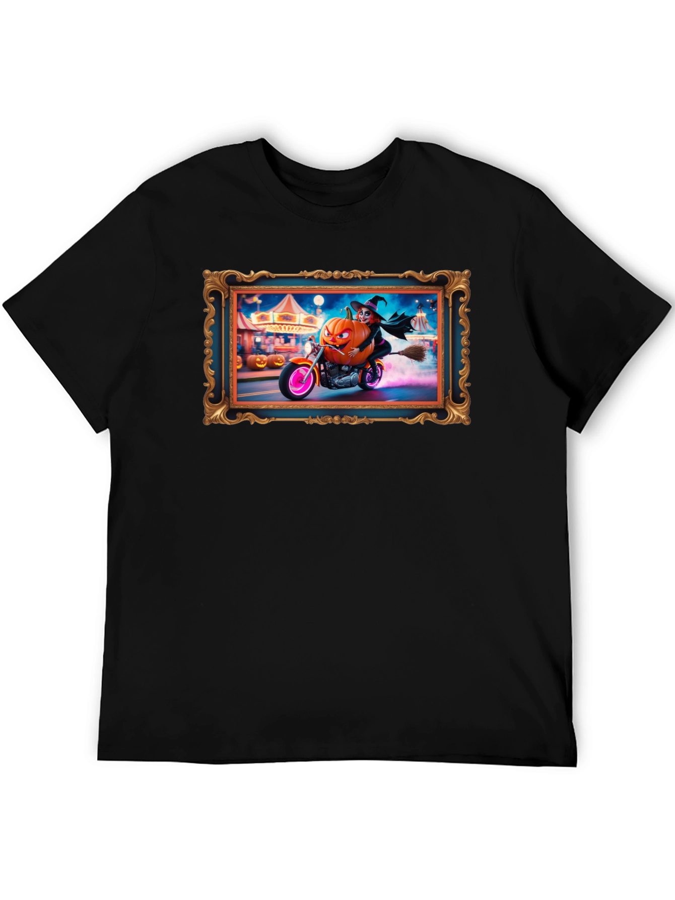 Halloween Witch Pumpkin Motorcycle T-Shirt