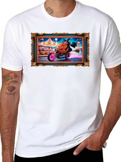 Halloween Witch Pumpkin Motorcycle T-Shirt