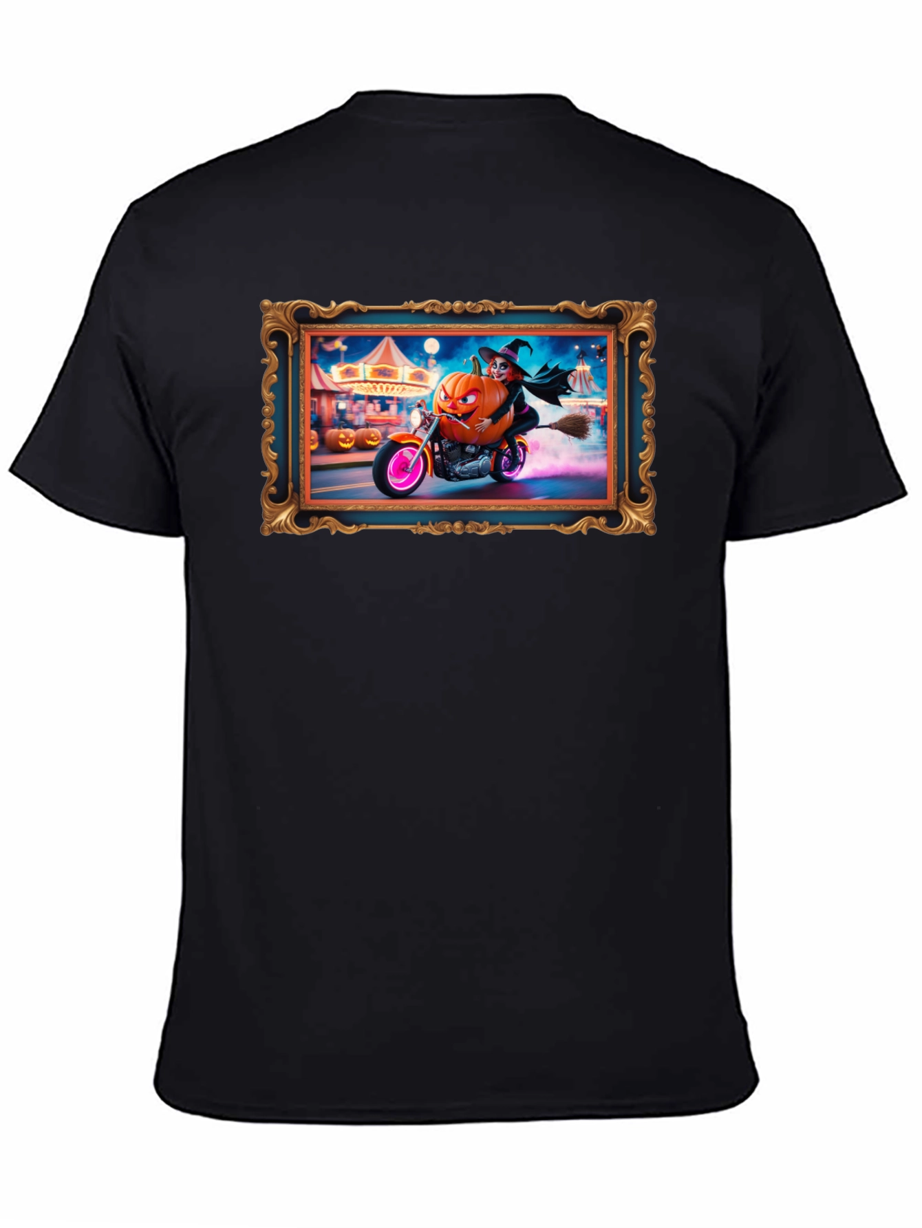Halloween Witch Pumpkin Motorcycle T-Shirt