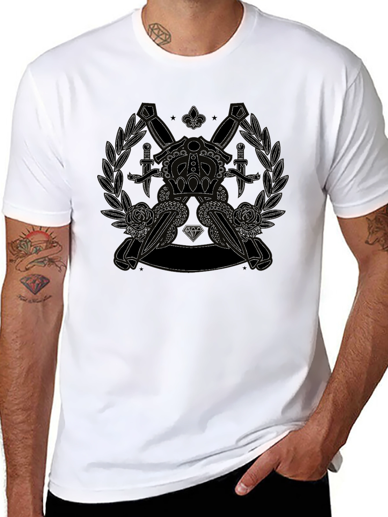 Crown Dagger Rose Graphic Tee - Classic Black