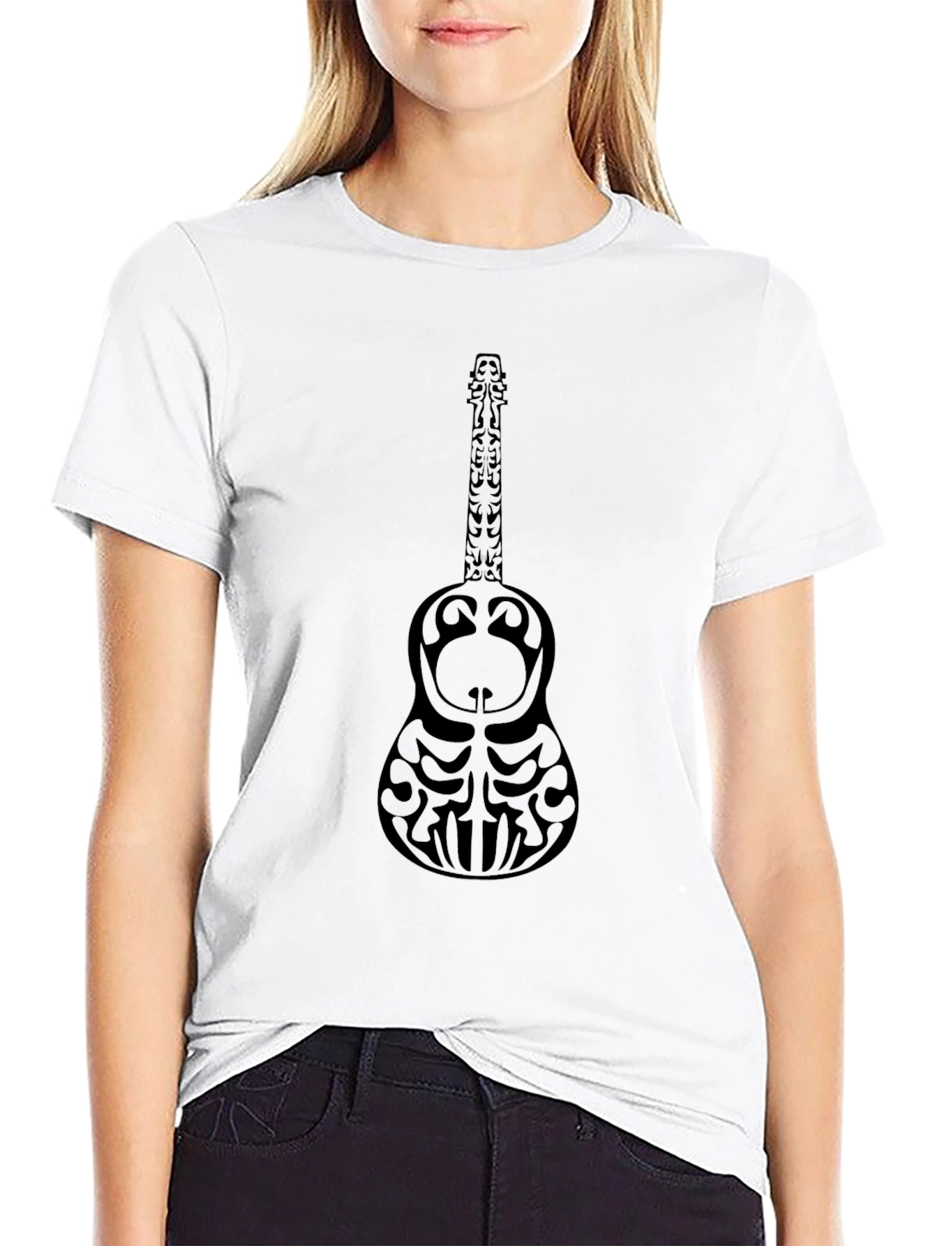 Tribal Guitar Graphic Black T-Shirt