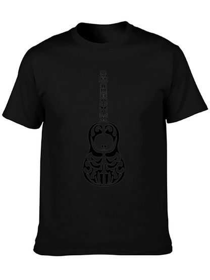 Tribal Guitar Graphic Black T-Shirt