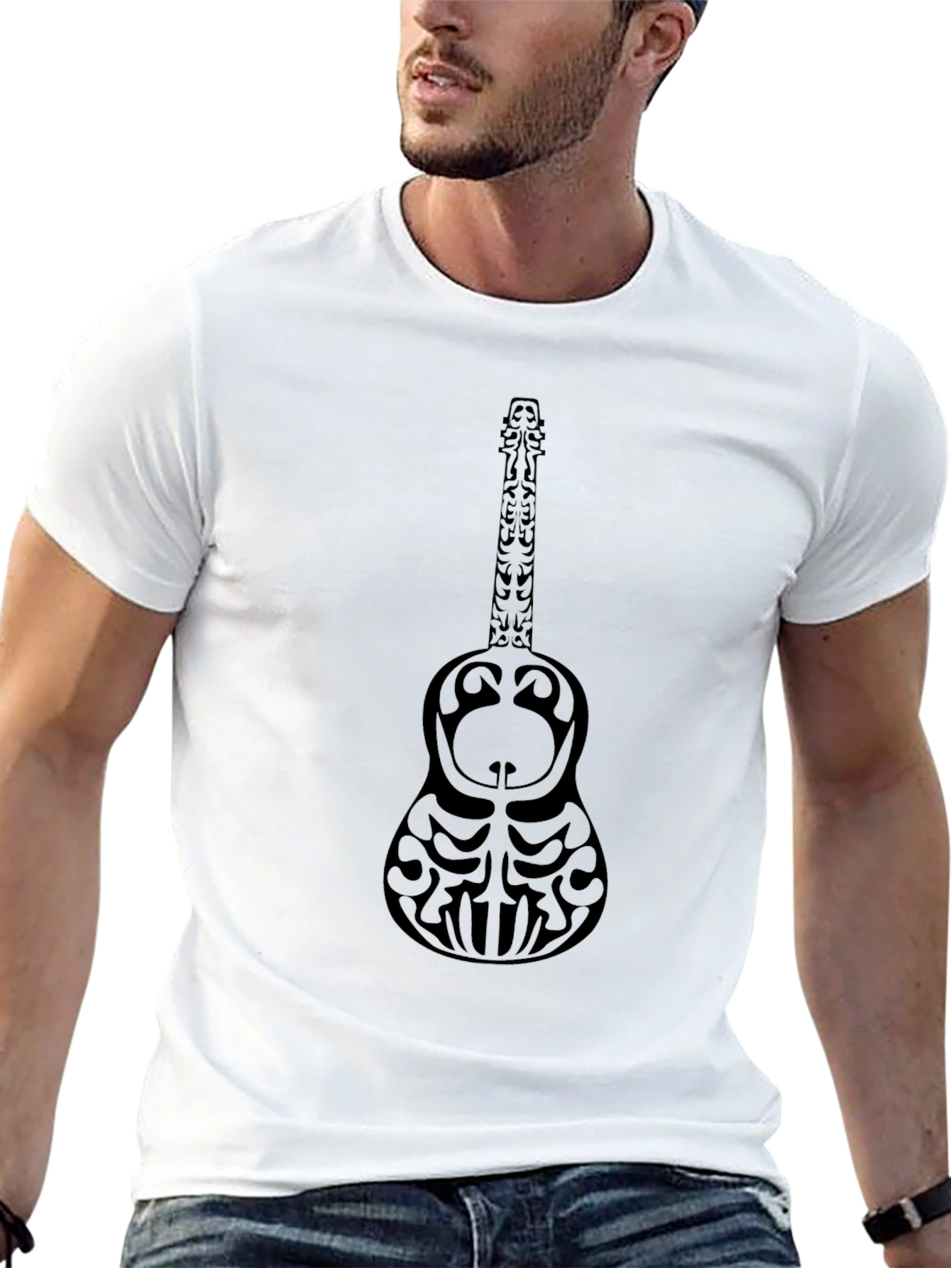 Tribal Guitar Graphic Black T-Shirt